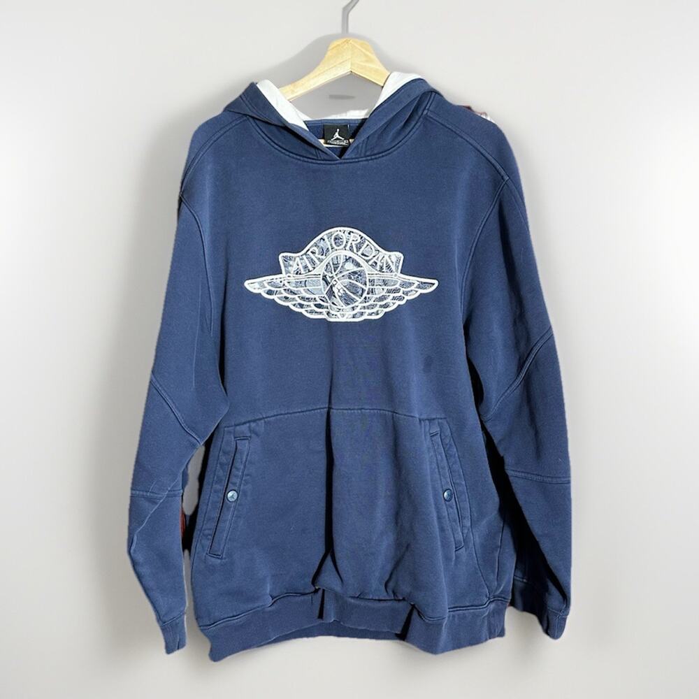 Jordan Brand Rare Air Wings Hoodie Navy Blue Size Large Y2K Vintage Pullover